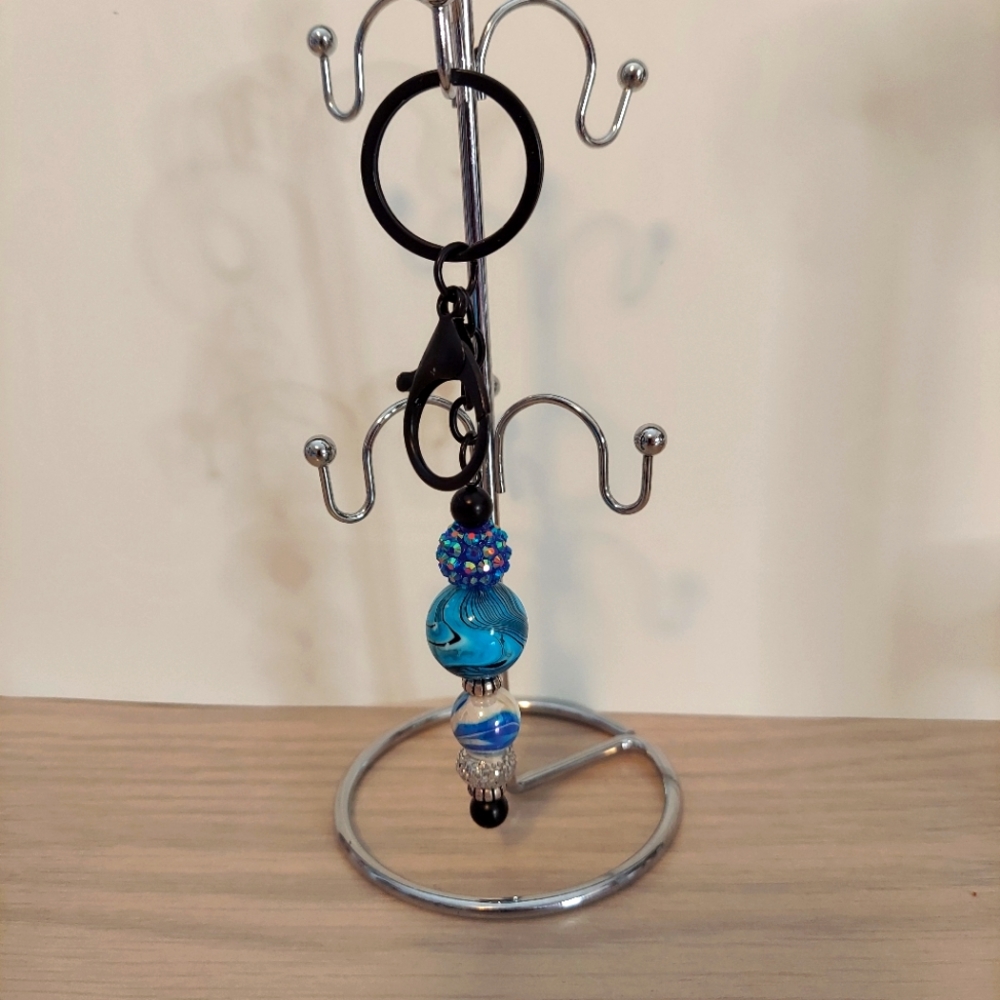 Hand Crafted Blue Bling Bubblegum Beaded Keychain/Purse Charm - Picture 2 of 3